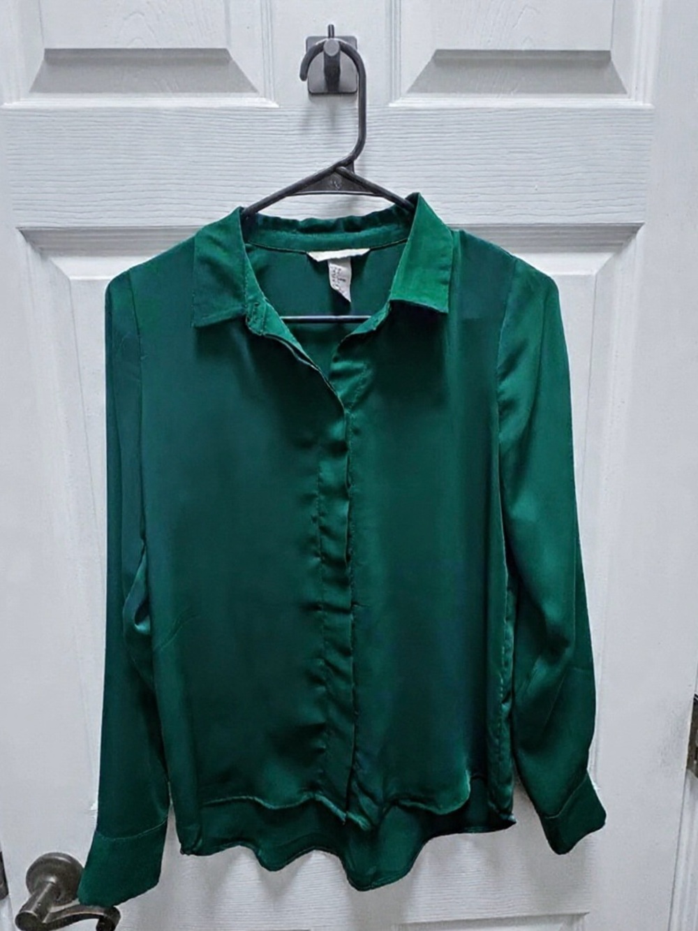 H&M Hunter Green Satin Button-Down Blouse